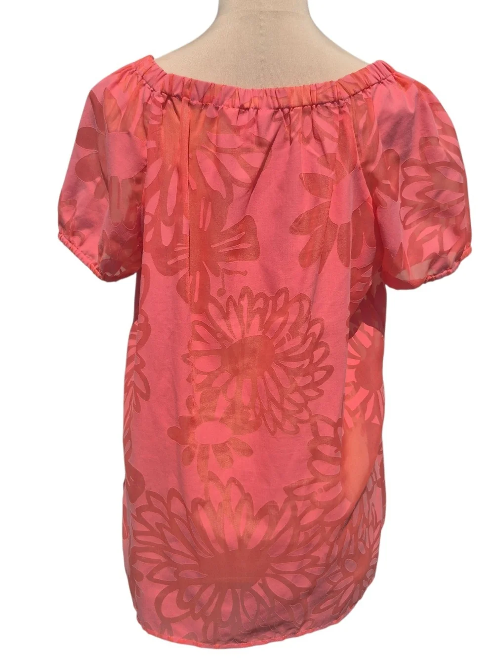 Lilly Pulitzer Coral Gigi Burnot Blouse Semi-Sheer Floral Size Medium